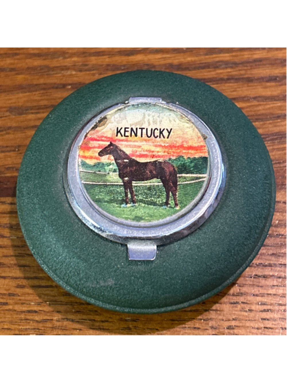Vintage Kentucky Horse Theme Green and Silver Portable ashtray